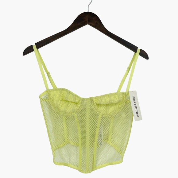 UO Out From Under Modern Love Overdrive Fishnet Mesh Neon Green Corset - Picture 2 of 7